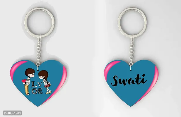 Swati  Name Beautiful Heart Shape Arclic Wood Keychain Best Gifts for Your Special/Grils Friend/Boy Friend/Husband/Wife/Boss(Pack Of 2)-thumb0