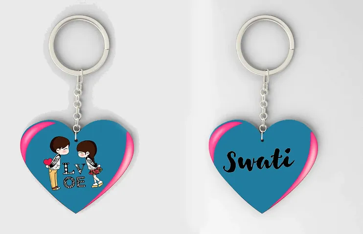 Heart Shape Name Crafted Wooden Keychain Pack of 2