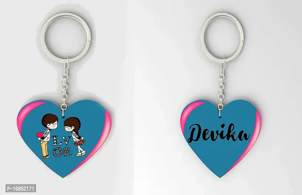 Devika  Name Beautiful Heart Shape Arclic Wood Keychain Best Gifts for Your Special/Grils Friend/Boy Friend/Husband/Wife/Boss(Pack Of 2)