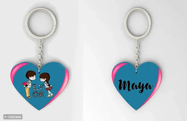 Maya  Name Beautiful Heart Shape Arclic Wood Keychain Best Gifts for Your Special/Grils Friend/Boy Friend/Husband/Wife/Boss(Pack Of 2)