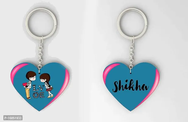 Shikha Name Beautiful Heart Shape Arclic Wood Keychain Best Gifts for Your Special/Grils Friend/Boy Friend/Husband/Wife/Boss(Pack Of 2)