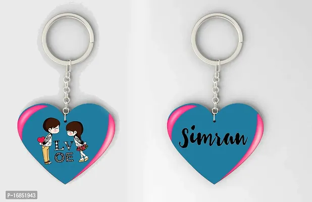 Simran Name Beautiful Heart Shape Arclic Wood Keychain Best Gifts for Your Special/Grils Friend/Boy Friend/Husband/Wife/Boss(Pack Of 2)