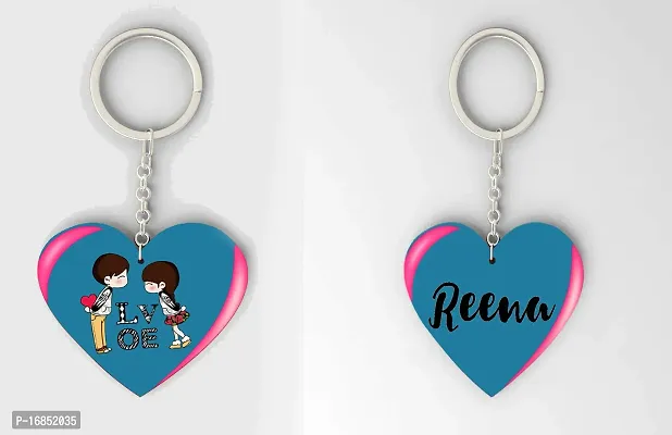Reena  Name Beautiful Heart Shape Arclic Wood Keychain Best Gifts for Your Special/Grils Friend/Boy Friend/Husband/Wife/Boss(Pack Of 2)