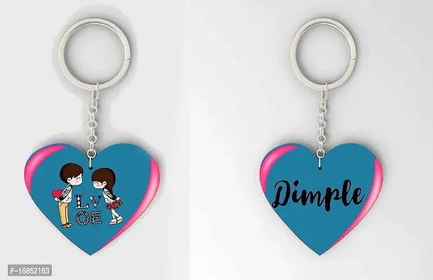 Dimple  Name Beautiful Heart Shape Arclic Wood Keychain Best Gifts for Your Special/Grils Friend/Boy Friend/Husband/Wife/Boss(Pack Of 2)