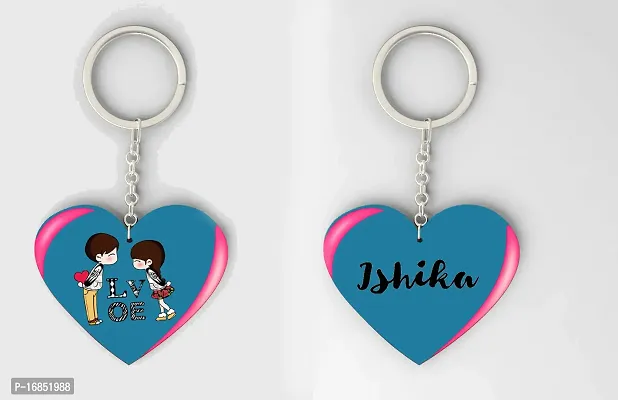 Ishika Name Beautiful Heart Shape Arclic Wood Keychain Best Gifts for Your Special/Grils Friend/Boy Friend/Husband/Wife/Boss(Pack Of 2)