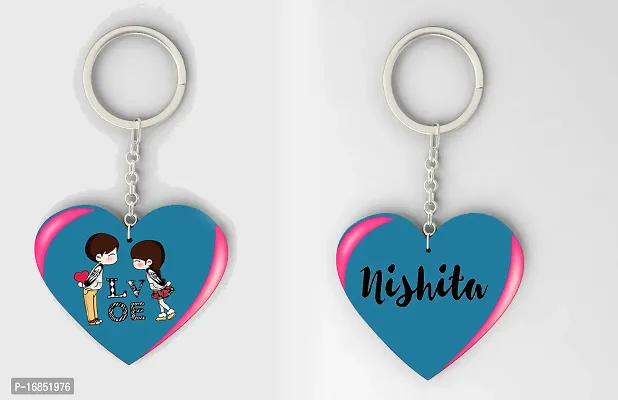 Nishita  Name Beautiful Heart Shape Arclic Wood Keychain Best Gifts for Your Special/Grils Friend/Boy Friend/Husband/Wife/Boss(Pack Of 2)