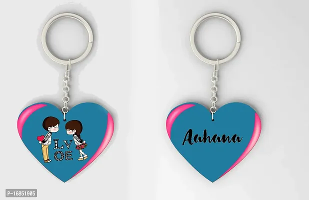 Aahana Name Beautiful Heart Shape Arclic Wood Keychain Best Gifts for Your Special/Grils Friend/Boy Friend/Husband/Wife/Boss(Pack Of 2)-thumb0