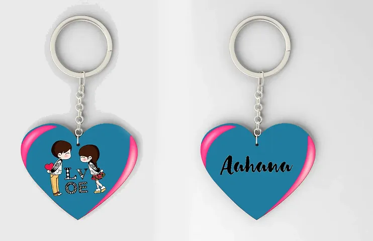 Heart Shape Name Crafted Wooden Keychain Pack of 2