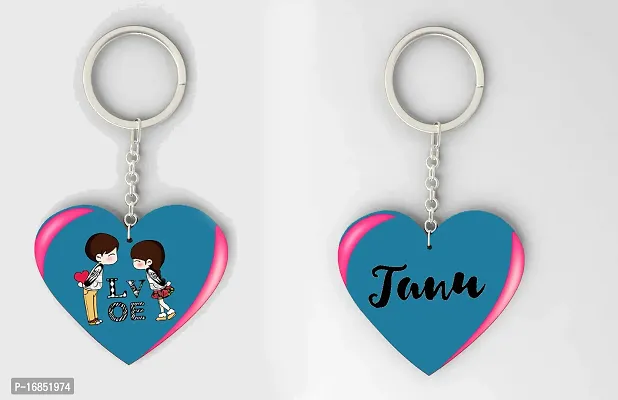 Tanu  Name Beautiful Heart Shape Arclic Wood Keychain Best Gifts for Your Special/Grils Friend/Boy Friend/Husband/Wife/Boss(Pack Of 2)