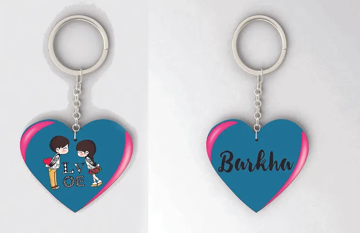 Heart Shape Name Crafted Wooden Keychain Pack of 2