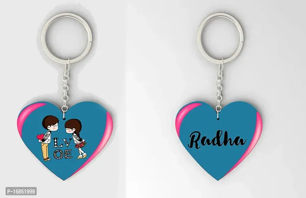 Radha  Name Beautiful Heart Shape Arclic Wood Keychain Best Gifts for Your Special/Grils Friend/Boy Friend/Husband/Wife/Boss(Pack Of 2)