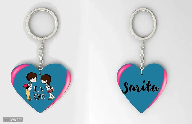 Sarita  Name Beautiful Heart Shape Arclic Wood Keychain Best Gifts for Your Special/Grils Friend/Boy Friend/Husband/Wife/Boss(Pack Of 2)-thumb0