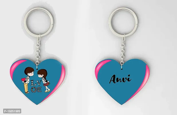 Anvi Name Beautiful Heart Shape Arclic Wood Keychain Best Gifts for Your Special/Grils Friend/Boy Friend/Husband/Wife/Boss(Pack Of 2)