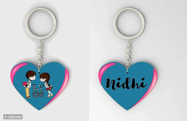 Nidhi Name Beautiful Heart Shape Arclic Wood Keychain Best Gifts for Your Special/Grils Friend/Boy Friend/Husband/Wife/Boss(Pack Of 2)