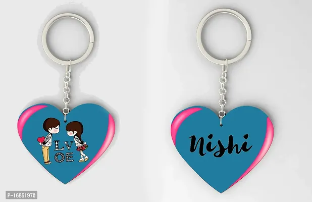 Nishi  Name Beautiful Heart Shape Arclic Wood Keychain Best Gifts for Your Special/Grils Friend/Boy Friend/Husband/Wife/Boss(Pack Of 2)