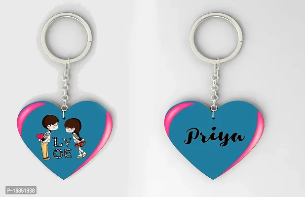 Priya Name Beautiful Heart Shape Arclic Wood Keychain Best Gifts for Your Special/Grils Friend/Boy Friend/Husband/Wife/Boss(Pack Of 2)