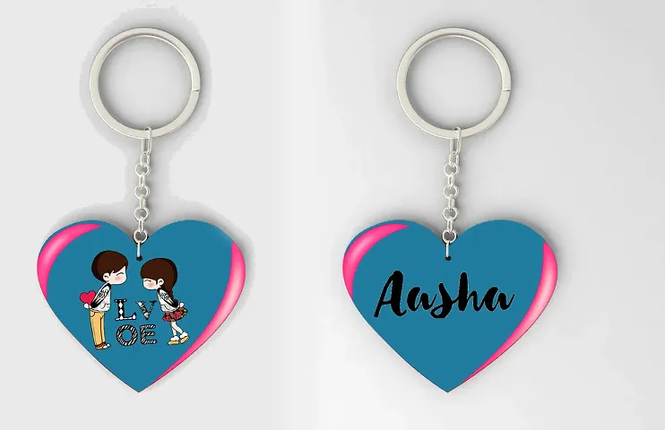 Heart Shape Name Crafted Wooden Keychain Pack of 2