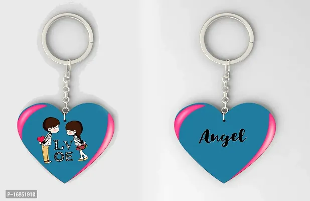 Angel  Name Beautiful Heart Shape Arclic Wood Keychain Best Gifts for Your Special/Grils Friend/Boy Friend/Husband/Wife/Boss(Pack Of 2)-thumb0