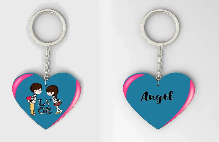 Heart Shape Name Crafted Wooden Keychain Pack of 2