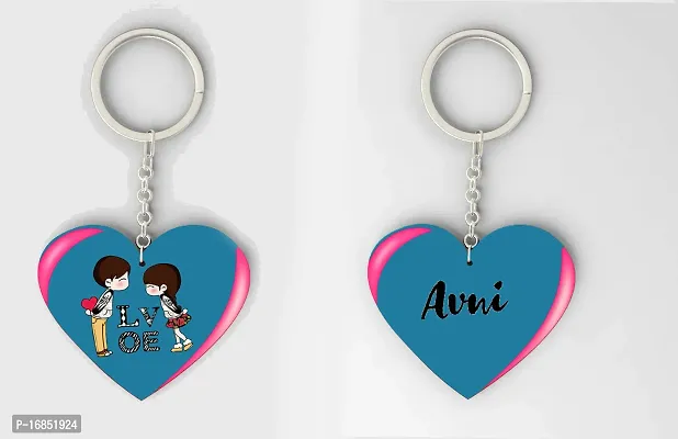 Avni Name Beautiful Heart Shape Arclic Wood Keychain Best Gifts for Your Special/Grils Friend/Boy Friend/Husband/Wife/Boss(Pack Of 2)