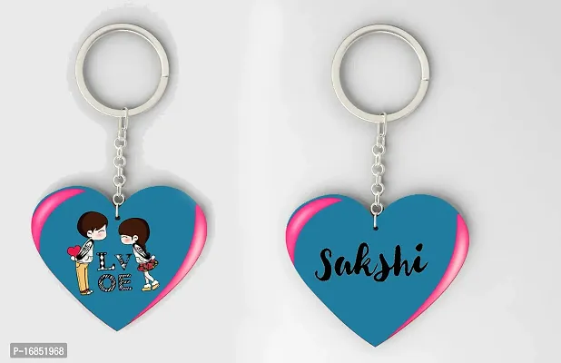 Sakshi Name Beautiful Heart Shape Arclic Wood Keychain Best Gifts for Your Special/Grils Friend/Boy Friend/Husband/Wife/Boss(Pack Of 2)