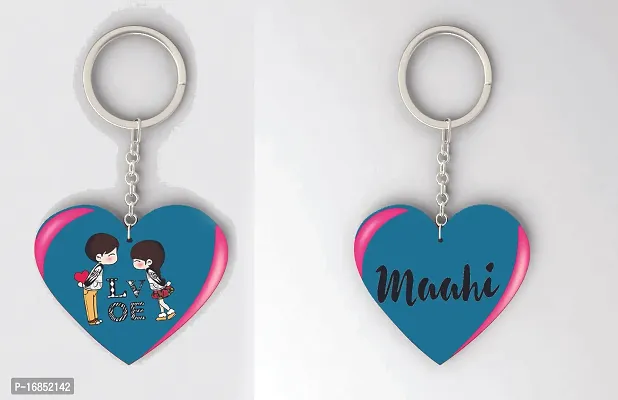 Maahi Name Beautiful Heart Shape Arclic Wood Keychain Best Gifts for Your Special/Grils Friend/Boy Friend/Husband/Wife/Boss(Pack Of 2)