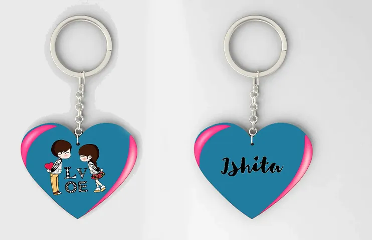 Heart Shape Name Crafted Wooden Keychain Pack of 2