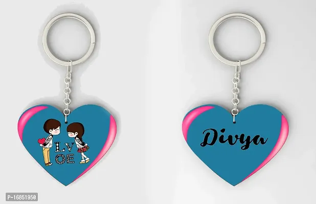 Divya  Name Beautiful Heart Shape Arclic Wood Keychain Best Gifts for Your Special/Grils Friend/Boy Friend/Husband/Wife/Boss(Pack Of 2)