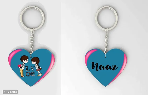 Naaz  Name Beautiful Heart Shape Arclic Wood Keychain Best Gifts for Your Special/Grils Friend/Boy Friend/Husband/Wife/Boss(Pack Of 2)