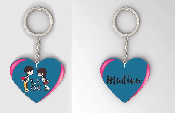 Heart Shape Name Crafted Wooden Keychain Pack of 2