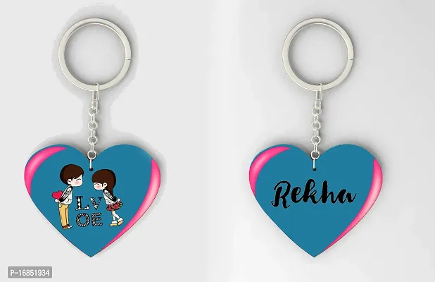 Rekha Name Beautiful Heart Shape Arclic Wood Keychain Best Gifts for Your Special/Grils Friend/Boy Friend/Husband/Wife/Boss(Pack Of 2)