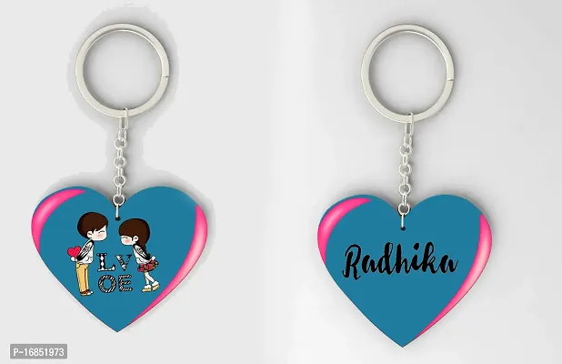 Radhika  Name Beautiful Heart Shape Arclic Wood Keychain Best Gifts for Your Special/Grils Friend/Boy Friend/Husband/Wife/Boss(Pack Of 2)