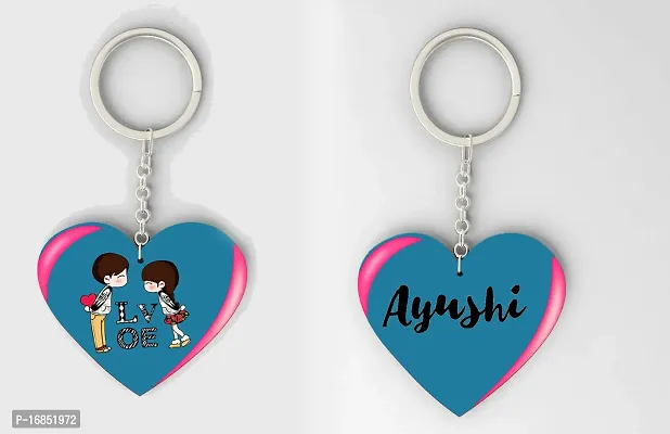 Ayushi  Name Beautiful Heart Shape Arclic Wood Keychain Best Gifts for Your Special/Grils Friend/Boy Friend/Husband/Wife/Boss(Pack Of 2)