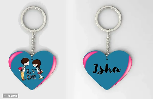 Isha  Name Beautiful Heart Shape Arclic Wood Keychain Best Gifts for Your Special/Grils Friend/Boy Friend/Husband/Wife/Boss(Pack Of 2)-thumb0