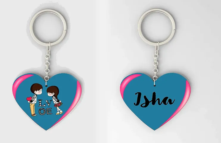 Heart Shape Name Crafted Wooden Keychain Pack of 2