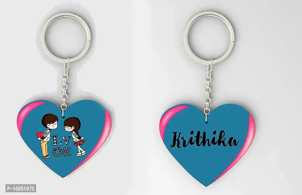 Krithika Name Beautiful Heart Shape Arclic Wood Keychain Best Gifts for Your Special/Grils Friend/Boy Friend/Husband/Wife/Boss(Pack Of 2)