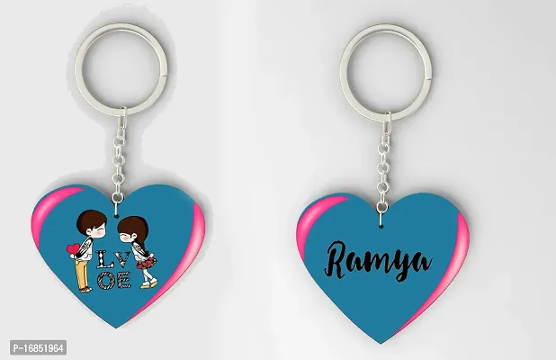 Ramya  Name Beautiful Heart Shape Arclic Wood Keychain Best Gifts for Your Special/Grils Friend/Boy Friend/Husband/Wife/Boss(Pack Of 2)