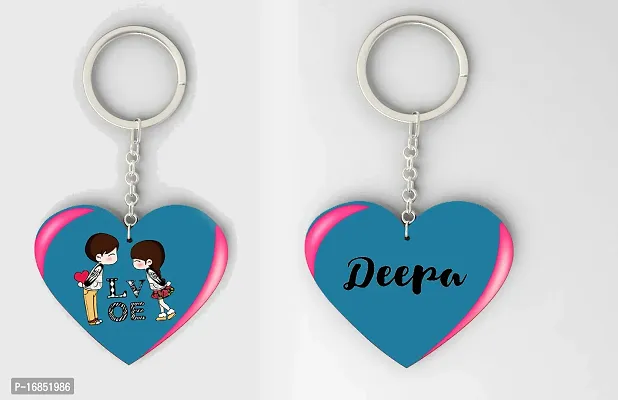 Deepa  Name Beautiful Heart Shape Arclic Wood Keychain Best Gifts for Your Special/Grils Friend/Boy Friend/Husband/Wife/Boss(Pack Of 2)