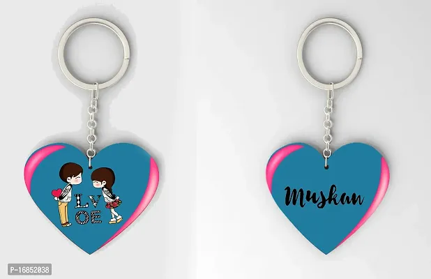 Muskan  Name Beautiful Heart Shape Arclic Wood Keychain Best Gifts for Your Special/Grils Friend/Boy Friend/Husband/Wife/Boss(Pack Of 2)