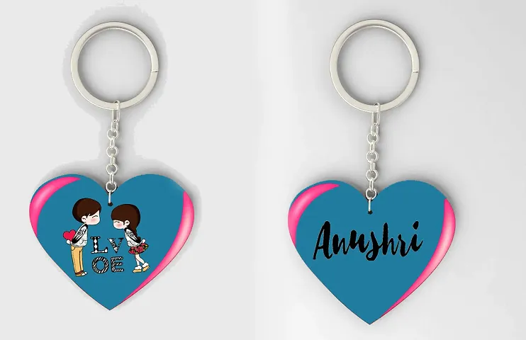 Heart Shape Name Crafted Wooden Keychain Pack of 2