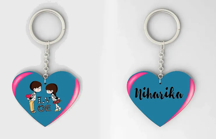 Heart Shape Name Crafted Wooden Keychain Pack of 2