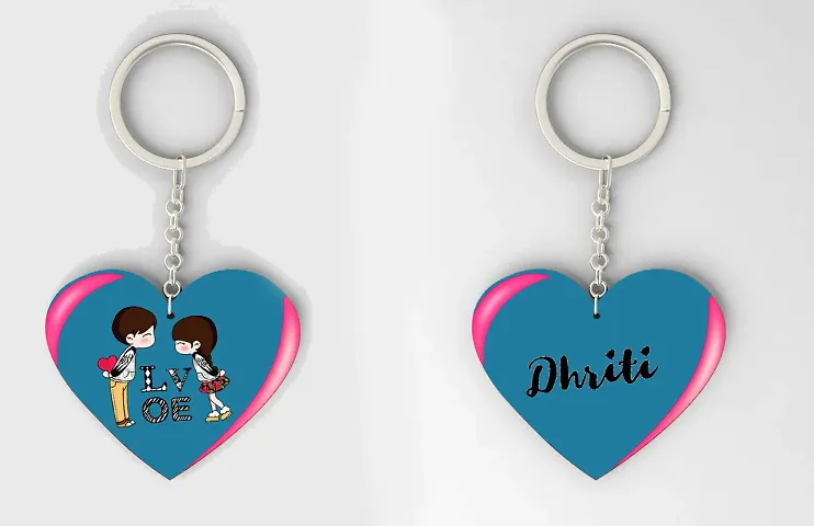 Heart Shape Name Crafted Wooden Keychain Pack of 2