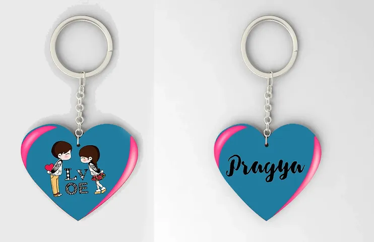 Heart Shape Name Crafted Wooden Keychain Pack of 2