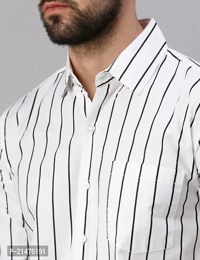 Stylish Regular Fit Striped Cotton  Long Sleeves Casual Shirt for Men-thumb2