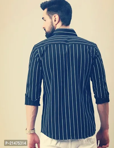 Stylish Regular Fit Striped Cotton  Long Sleeves Casual Shirt for Men-thumb5