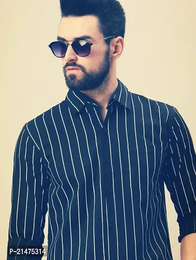 Stylish Regular Fit Striped Cotton  Long Sleeves Casual Shirt for Men-thumb3