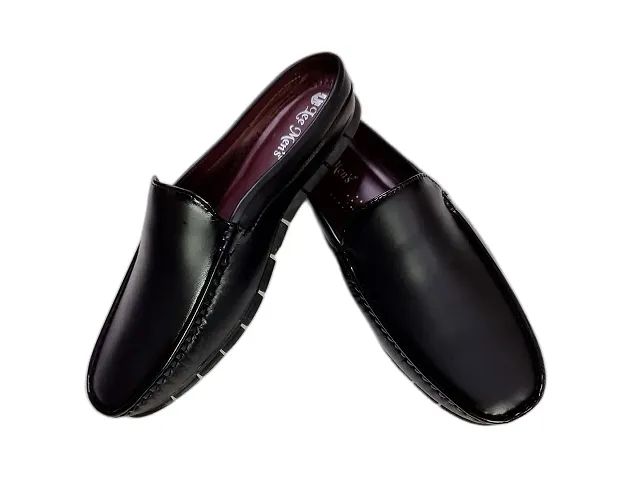 Shabdh Men's Back Open Slip On Loafers/Half Shoes/Cut Shoes/Open Juttis/Mojaris for Indoor  Outdoor Black