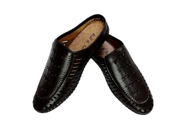 Shabdh Men's Flexible Back Open Slip On Loafers/Half Shoes/Cut Shoes/Open Juttis/Mojaris for Indoor  Outdoor Brown