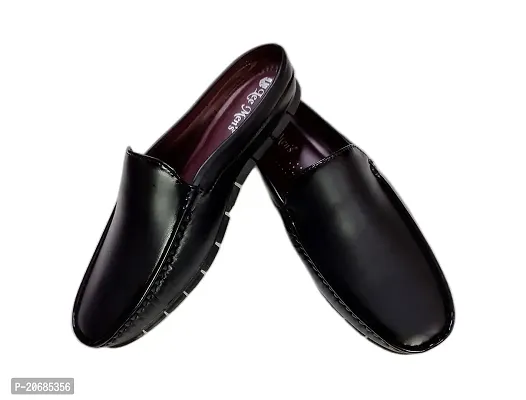 Shabdh Men's Back Open Slip On Loafers/Half Shoes/Cut Shoes/Open Juttis/Mojaris for Indoor  Outdoor Black-thumb0
