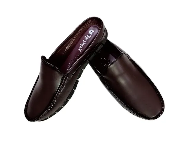 Shabdh Men's Back Open Slip On Loafers/Half Shoes/Cut Shoes/Open Juttis/Mojaris for Indoor  Outdoor Brown